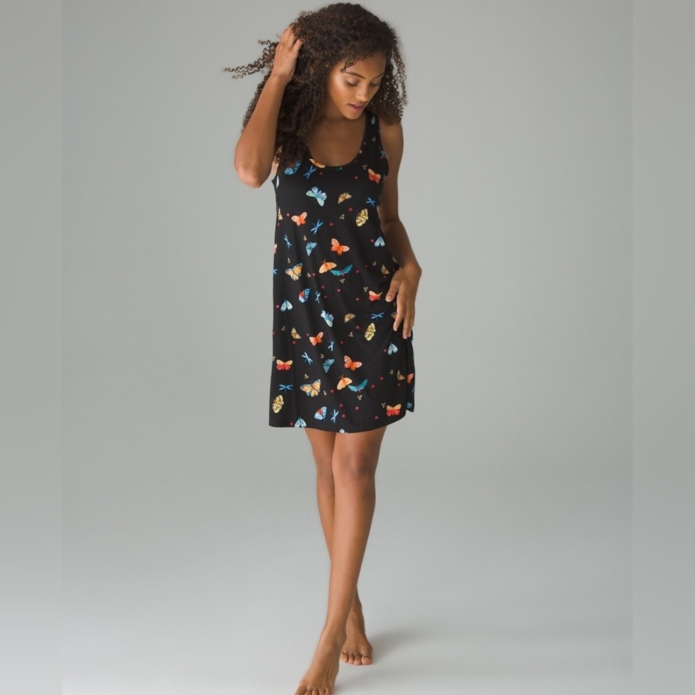 Soma Cool Nights Black Butterfly Tank Sleepshirt/Nightgown Size S
